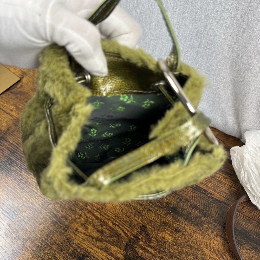 Unique Vintage Sobea leather & Sherpa drawstring mini bag with bracelet strap - Picture 9 of 16